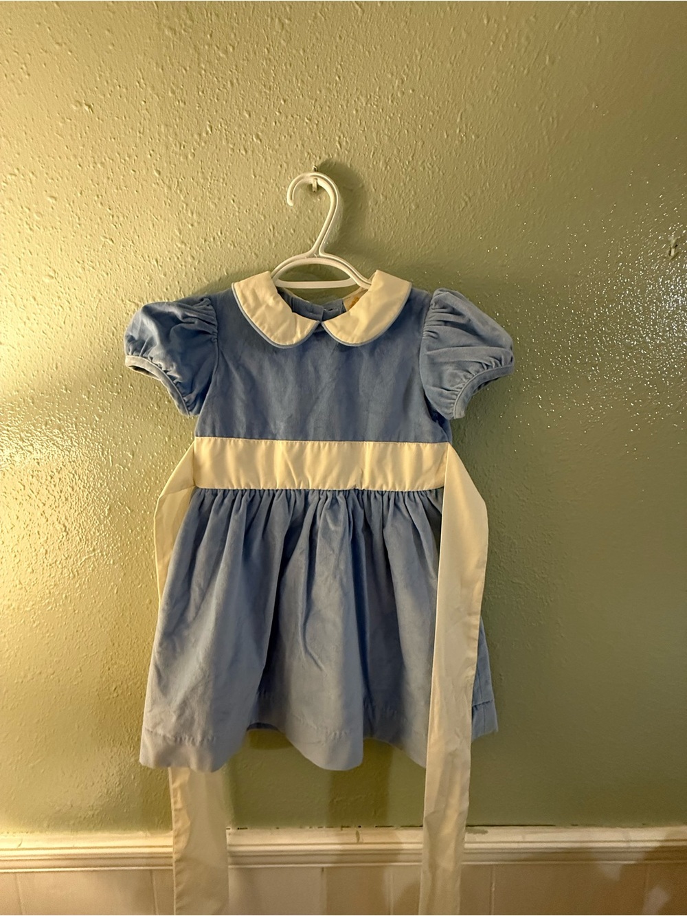 Classic Light Blue Peter Pan Collar Dress with White Sash - Kids